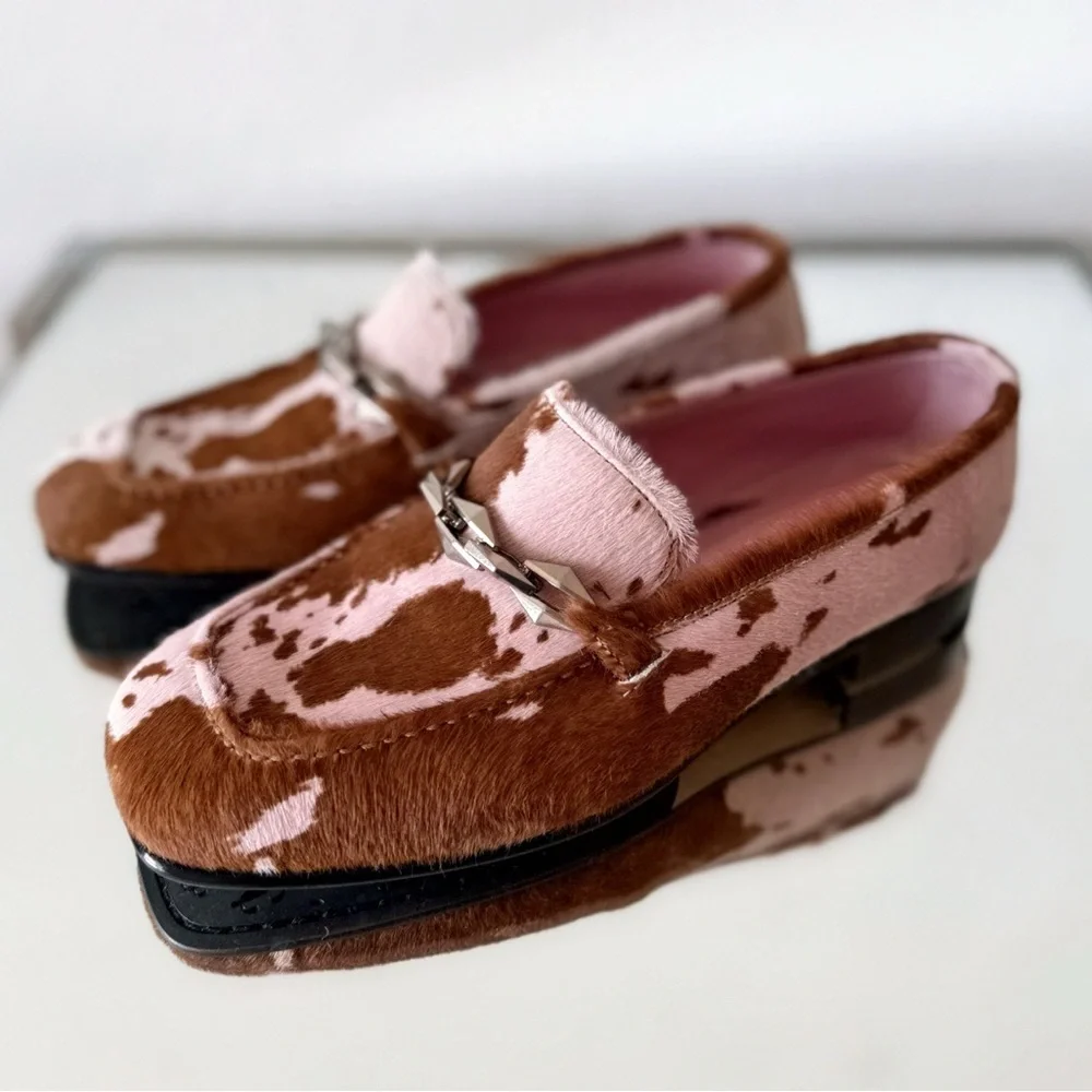 New Jimmy Choo rose Cow Print Tilda Loafer 37 $1,595